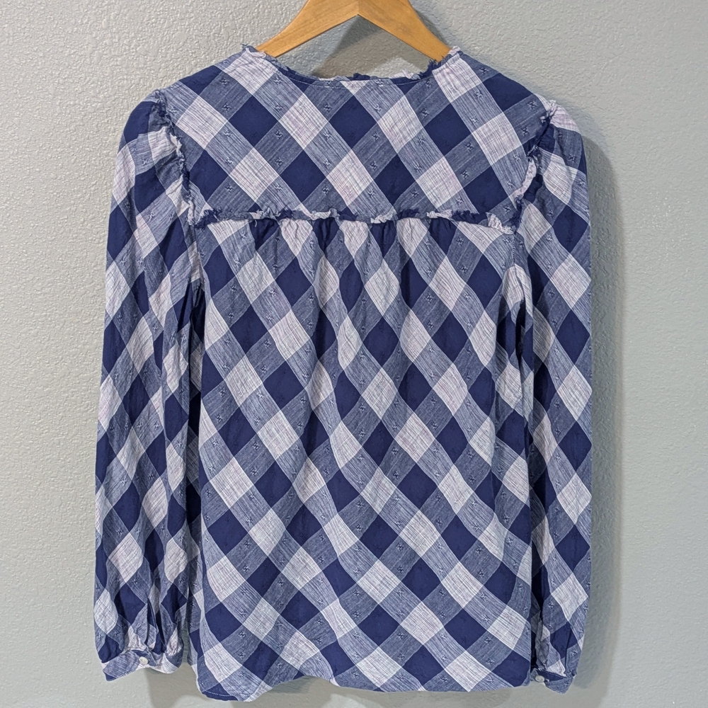 William Rast Navy and White Gingham Ruffle Button-Down Blouse - Picture 5 of 5